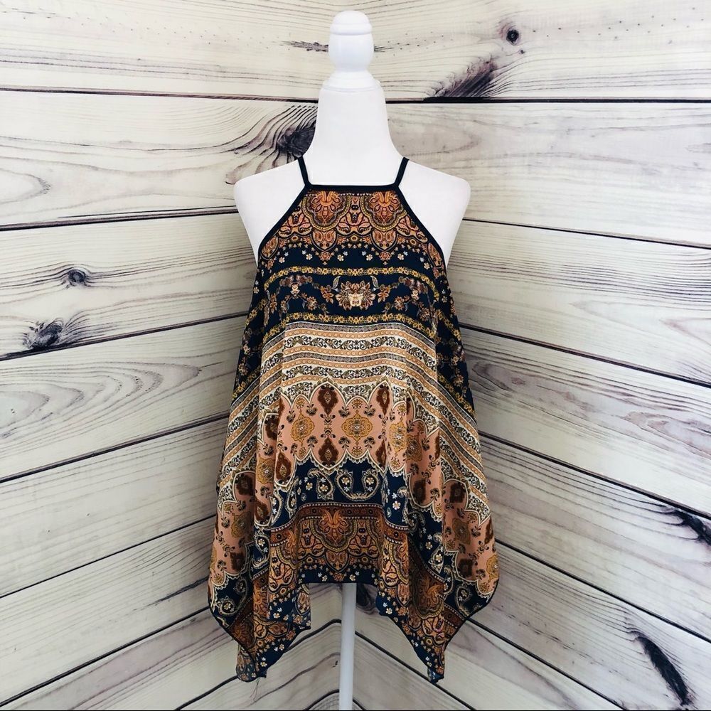 Romeo & Juliet Multicolor Paisley High Neck Flowy Tank Top Size Small